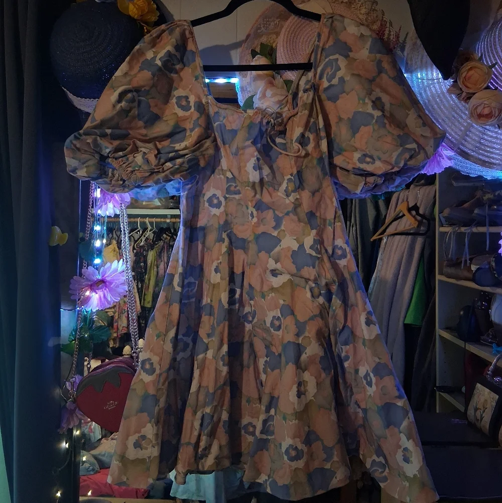 Selkie Floral Mini Dress in Pastel Blue and Pink - Picture 2 of 2